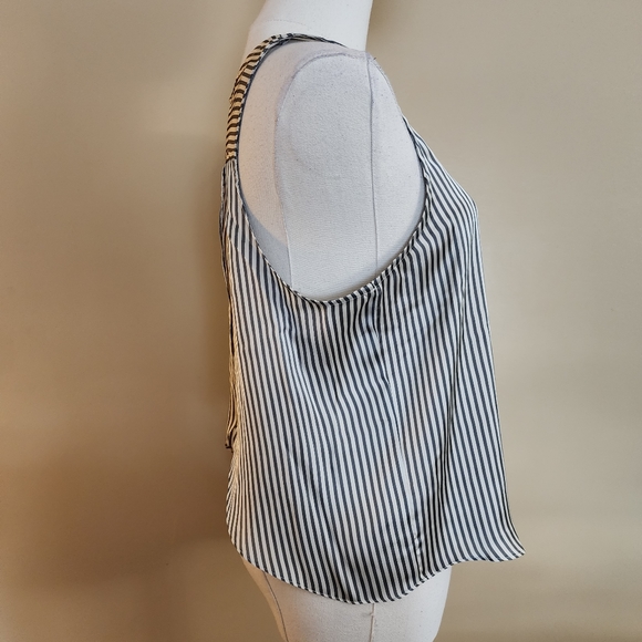 Blue/Cream Striped Silky Open Back Tank Top, Women's S - Picture 9 of 14